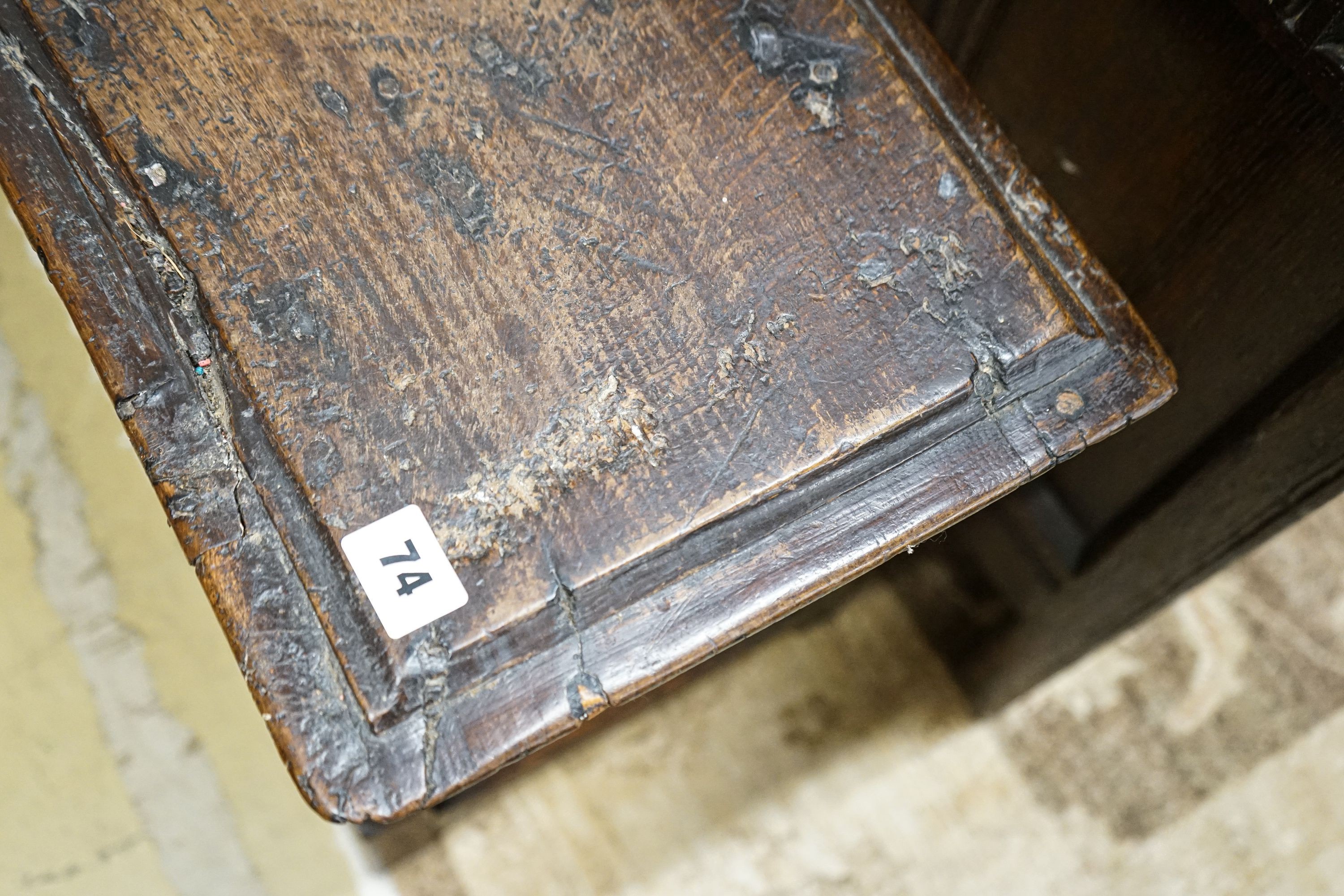 A 17th century style oak long stool, with solid seat on turned legs, length 119cm, depth 28cm, height 53cm